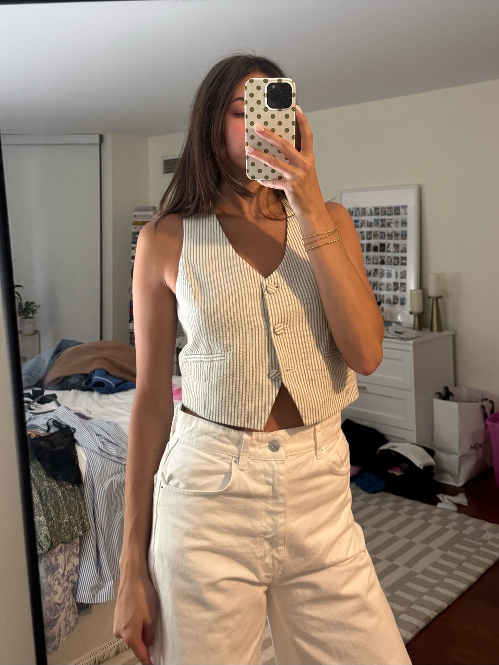 Pinstripe Button Vest Top